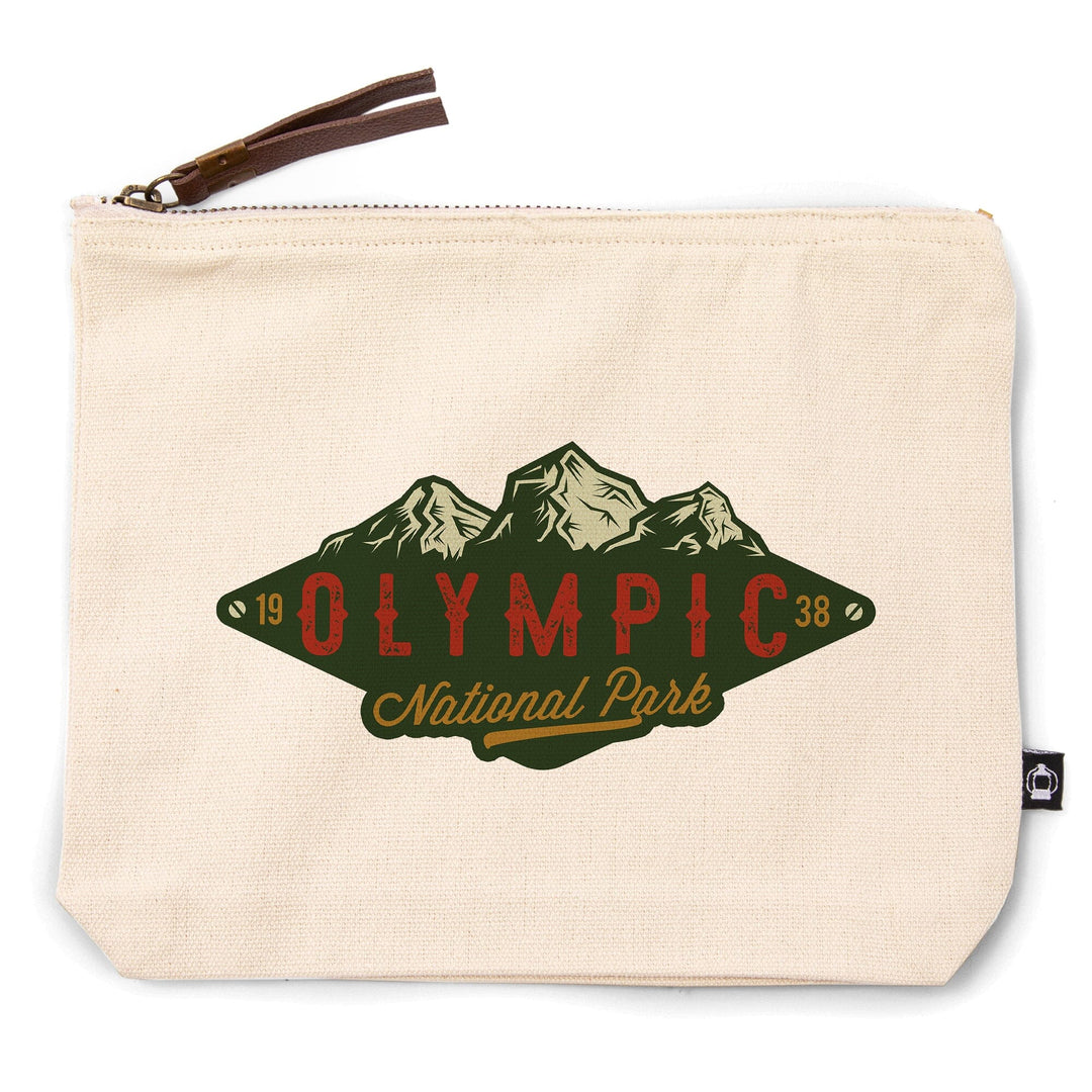 Olympic National Park, Washington, Mountains, Green, Organic Cotton Zipper Pouch, Go Bag Go Bag Lantern Press 