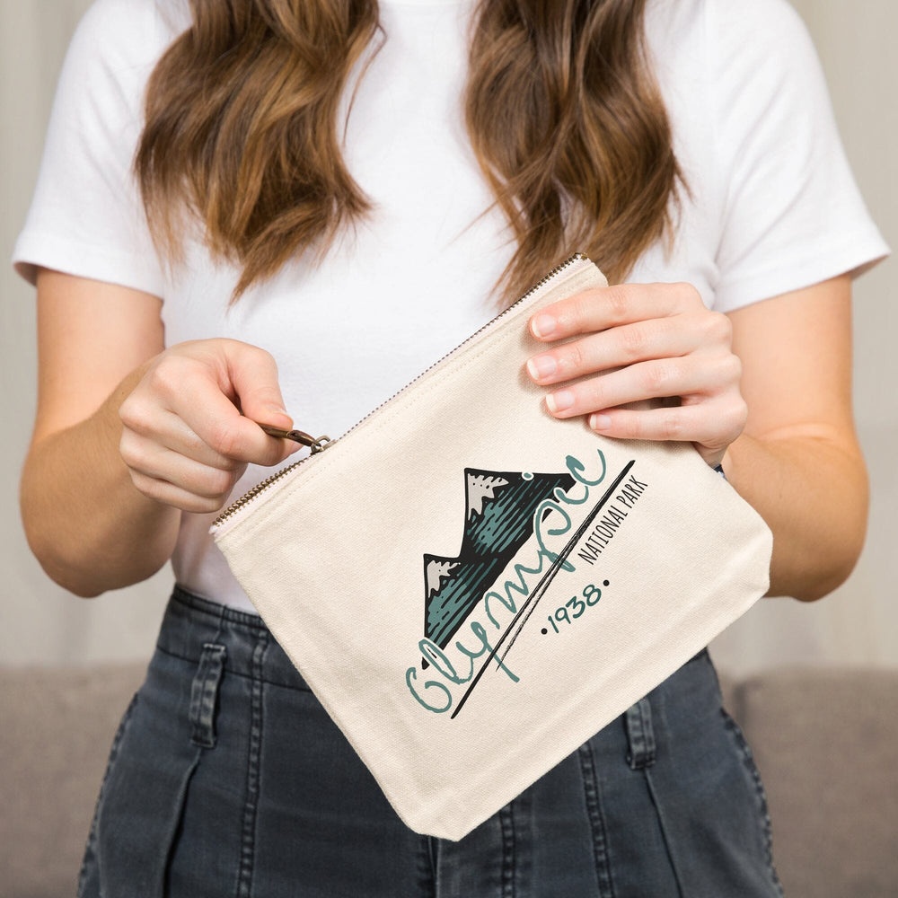 Olympic National Park, Washington, Mountains,, Organic Cotton Zipper Pouch, Go Bag Go Bag Lantern Press 