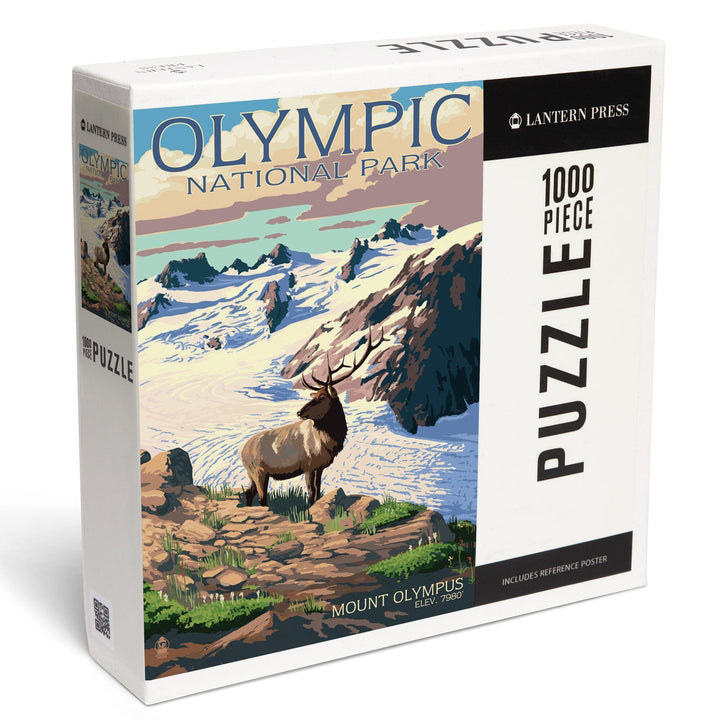 Olympic National Park, Washington, Mt. Olympus and Elk, Jigsaw Puzzle Puzzle Lantern Press 
