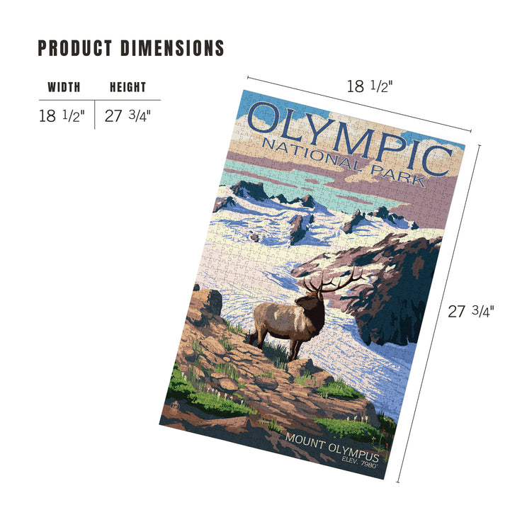 Olympic National Park, Washington, Mt. Olympus and Elk, Jigsaw Puzzle Puzzle Lantern Press 