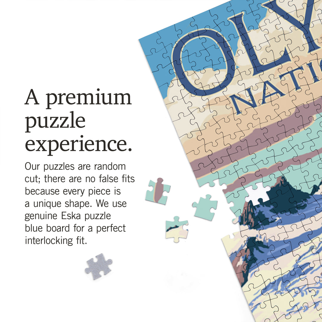 Olympic National Park, Washington, Mt. Olympus and Elk, Jigsaw Puzzle Puzzle Lantern Press 