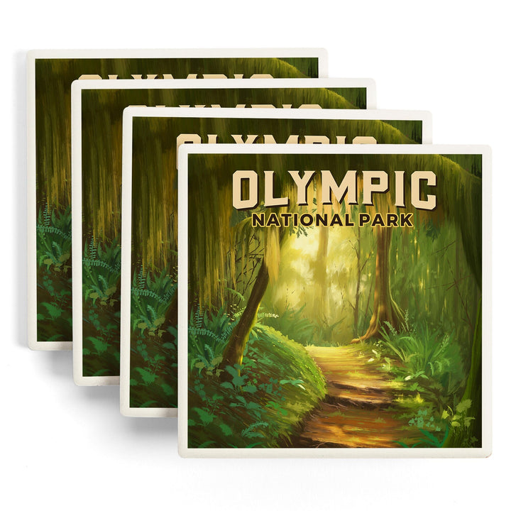 Olympic National Park, Washington, Oil Painting, Coasters Coasters Lantern Press 