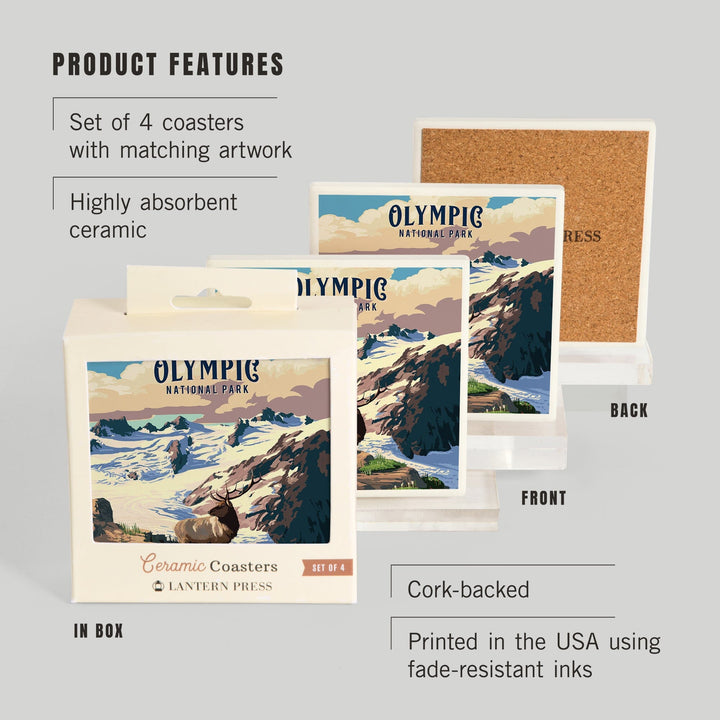 Olympic National Park, Washington, Painterly National Park Series, Coasters Coasters Lantern Press 