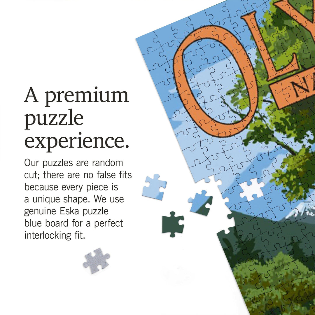 Olympic National Park, Washington, Park Entrance and Elk, Without Shield, Jigsaw Puzzle Puzzle Lantern Press 