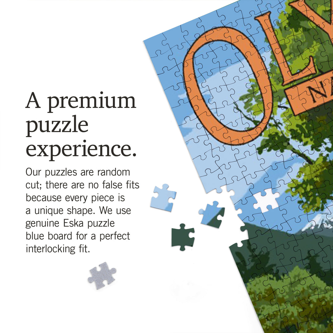 Olympic National Park, Washington, Park Entrance and Elk, Without Shield, Jigsaw Puzzle Puzzle Lantern Press 