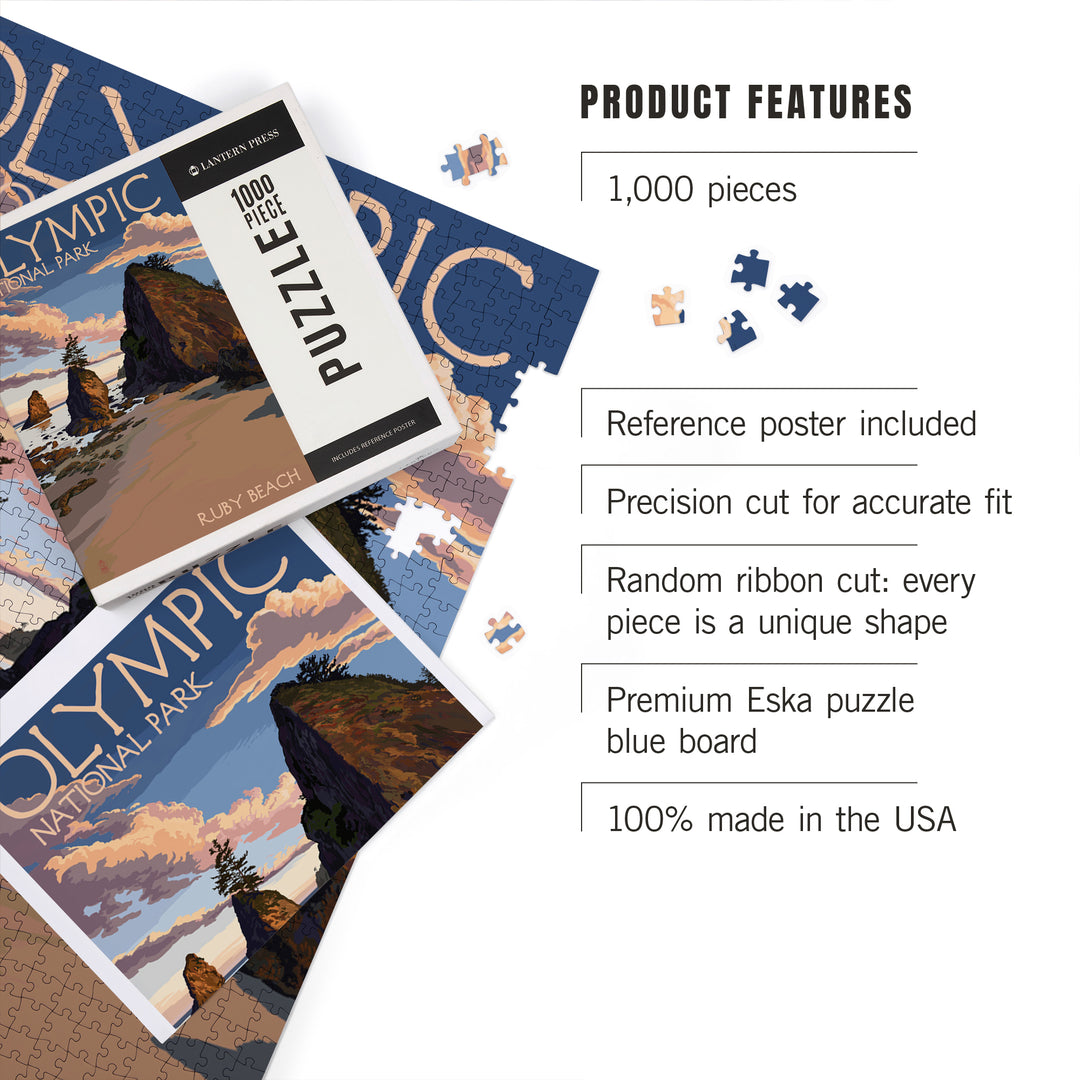 Olympic National Park, Washington, Ruby Beach, Jigsaw Puzzle Puzzle Lantern Press 