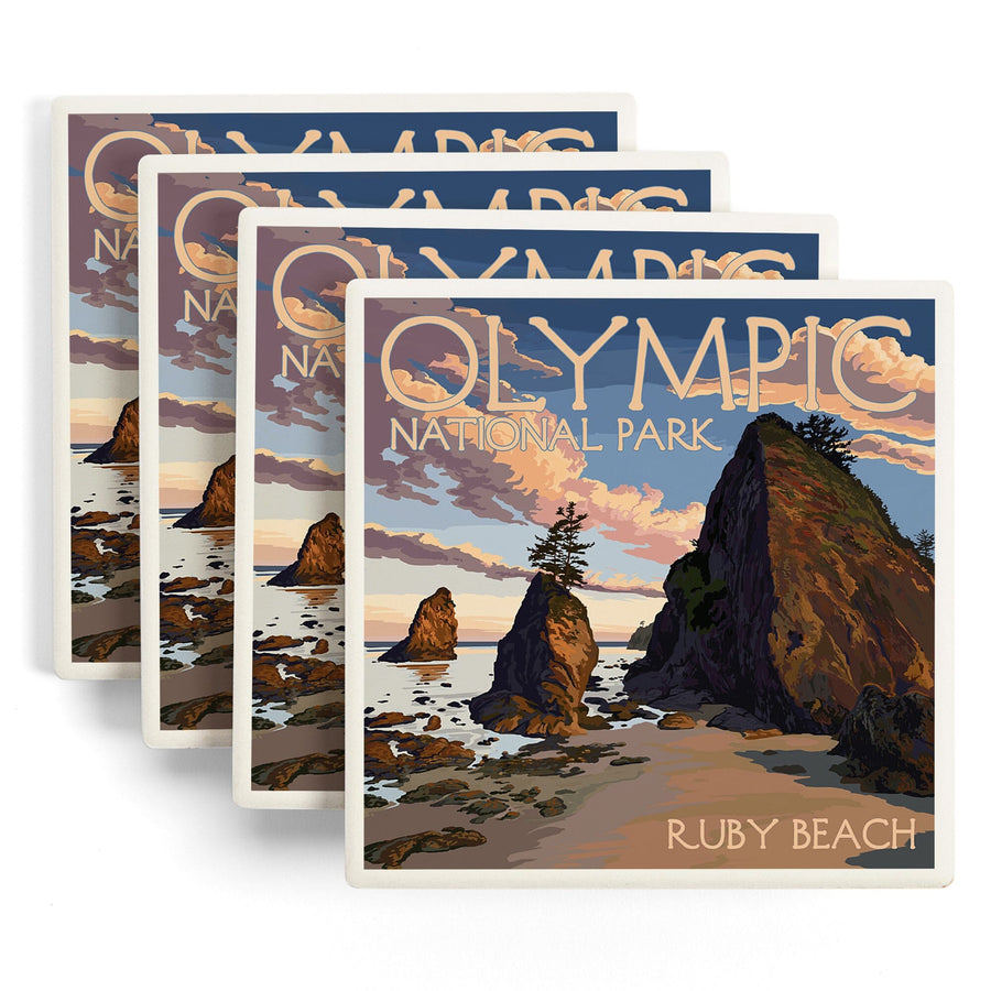 Olympic National Park, Washington, Ruby Beach, Lantern Press Artwork, Coaster Set Coasters Lantern Press 