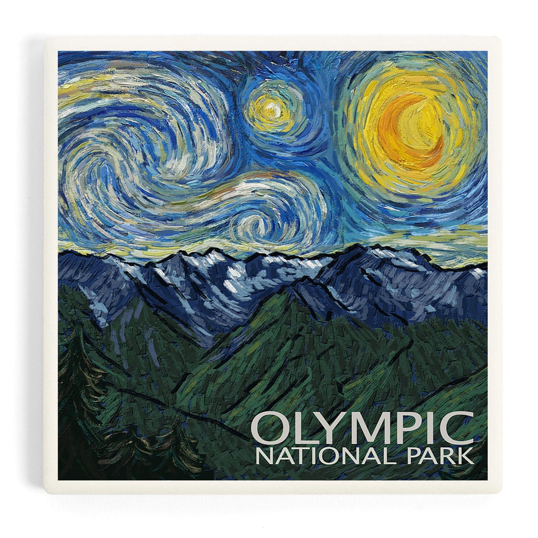 Olympic National Park, Washington, Starry Night National Park Series, Coasters Coasters Lantern Press 