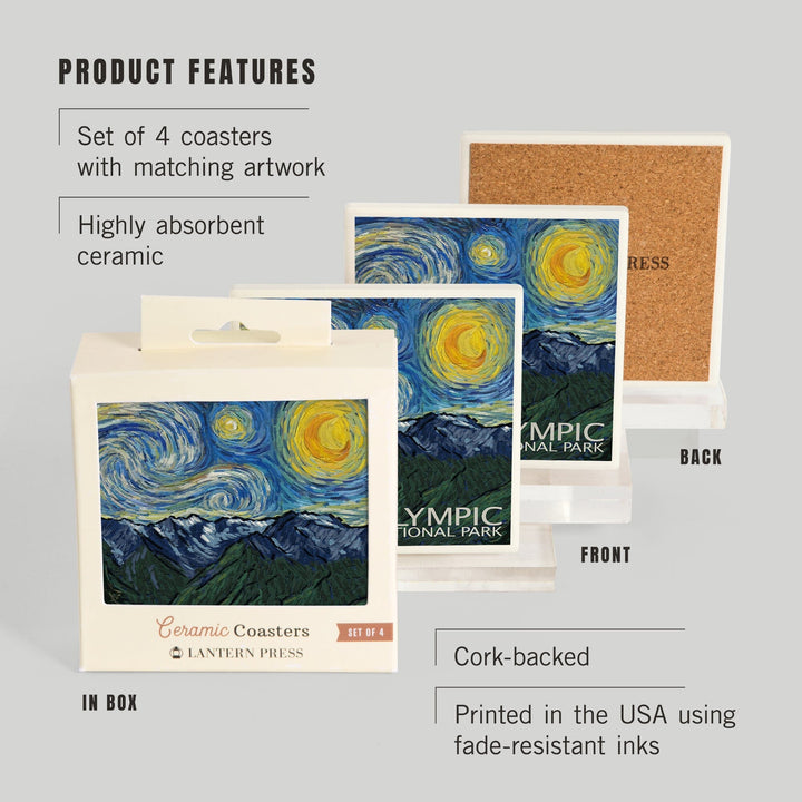 Olympic National Park, Washington, Starry Night National Park Series, Coasters Coasters Lantern Press 