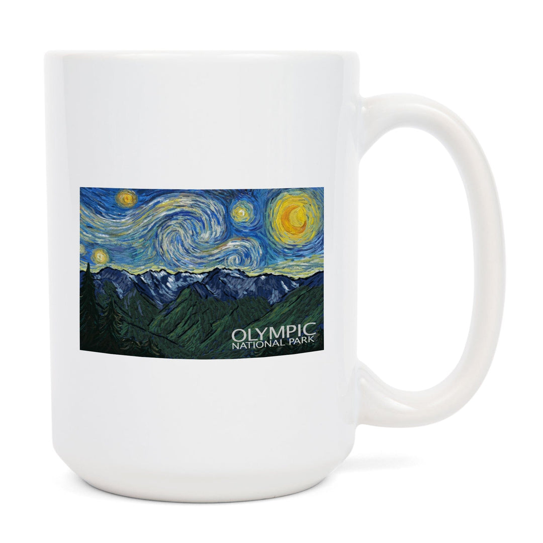 Olympic National Park, Washington, Starry Night National Park Series, Lantern Press Artwork, Ceramic Mug Mugs Lantern Press 
