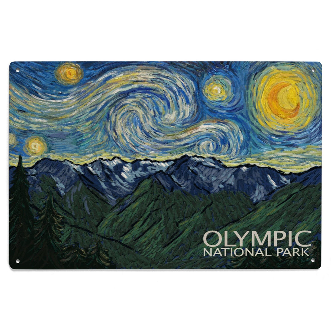 Olympic National Park, Washington, Starry Night National Park Series, Lantern Press Artwork, Wood Signs and Postcards Wood Lantern Press 