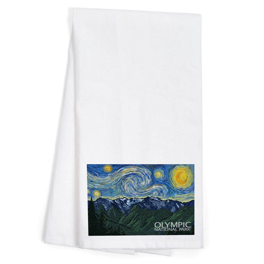 Olympic National Park, Washington, Starry Night National Park Series, Organic Cotton Kitchen Tea Towels Kitchen Lantern Press 