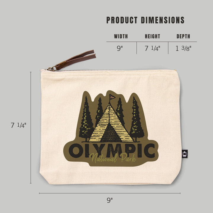 Olympic National Park, Washington, Tent and Trees,, Organic Cotton Zipper Pouch, Go Bag Go Bag Lantern Press 