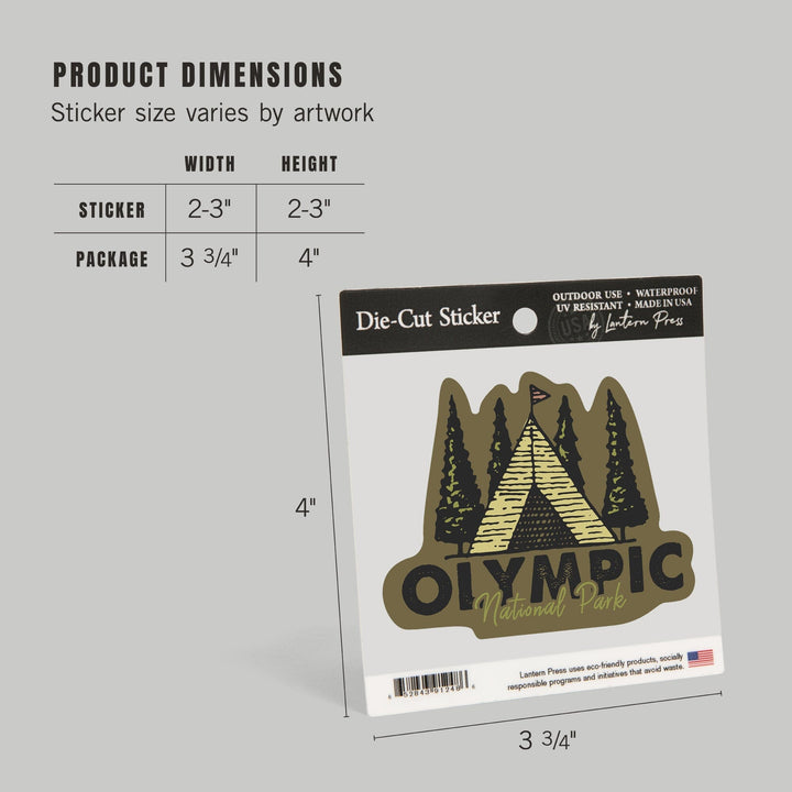 Olympic National Park, Washington, Tent & Trees, Contour, Lantern Press Artwork, Vinyl Sticker Sticker Lantern Press 