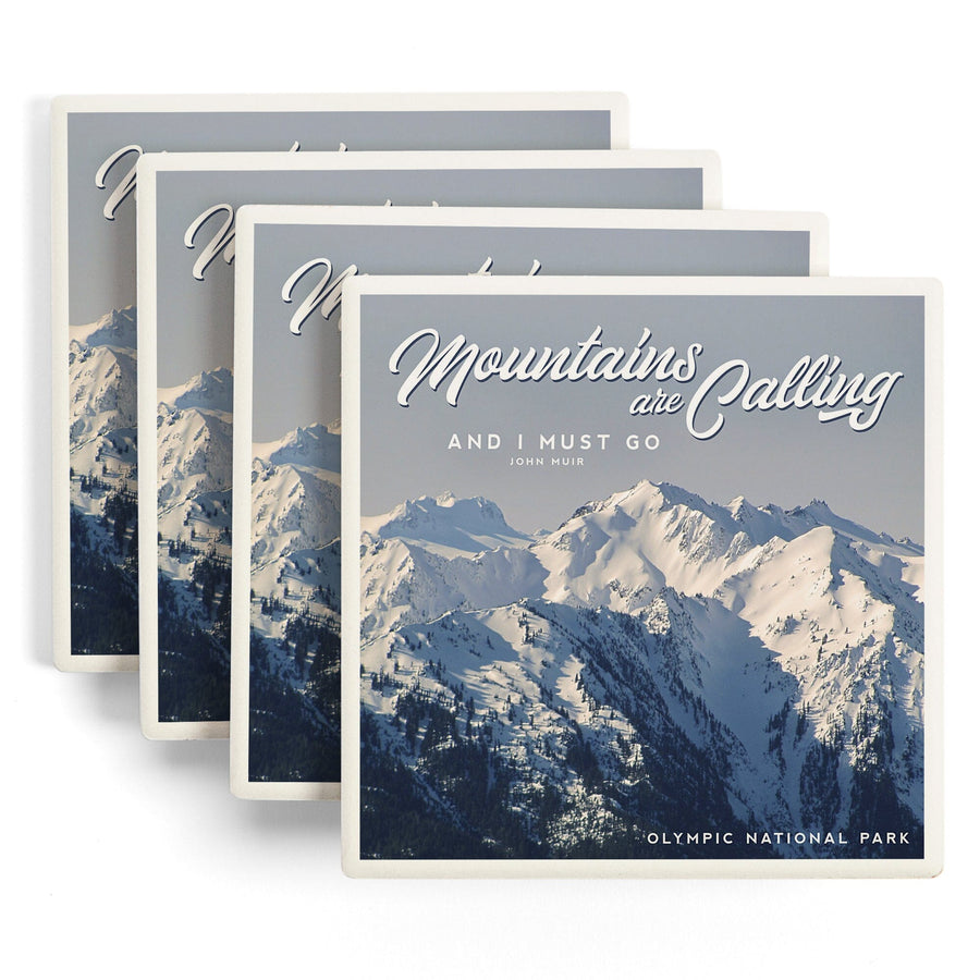 Olympic National Park, Washington, The Mountains are Calling, John Muir, Lantern Press, Coaster Set Coasters Lantern Press 