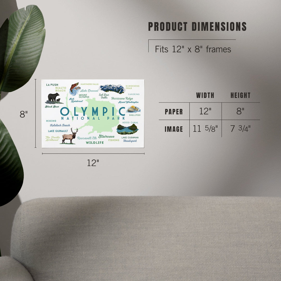 Olympic National Park, Washington, Typography and Icons, Art & Giclee Prints Art Lantern Press 