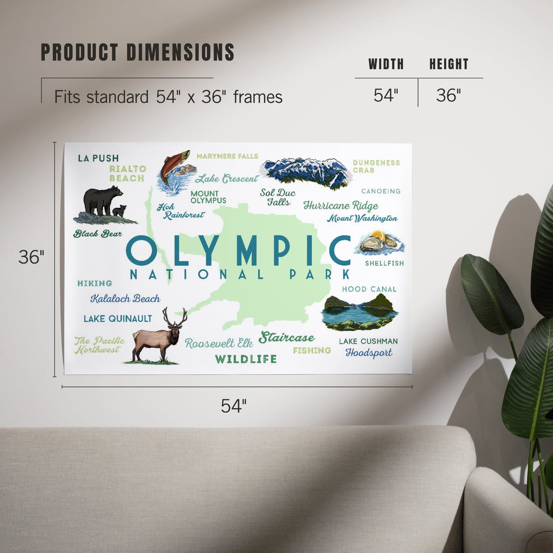 Olympic National Park, Washington, Typography and Icons, Art & Giclee Prints Art Lantern Press 
