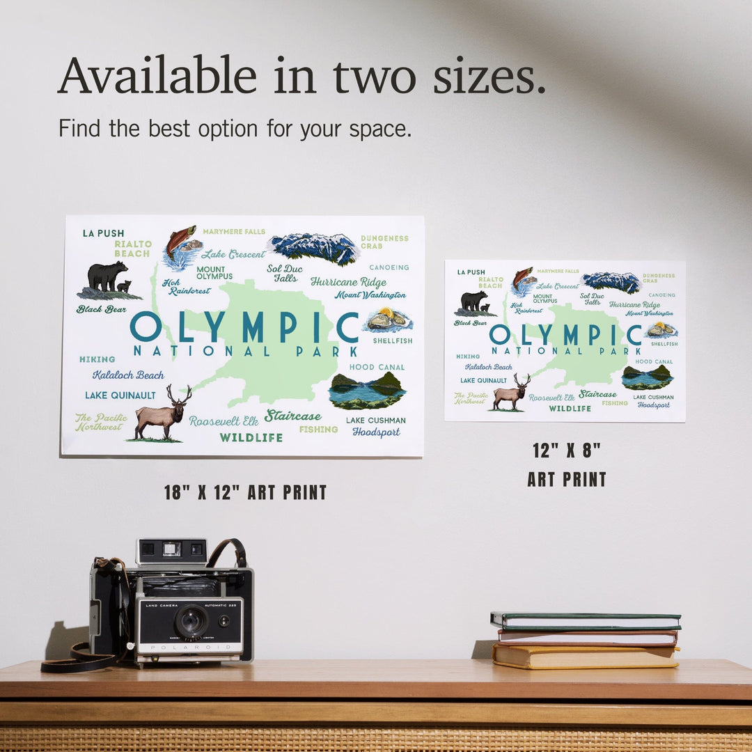 Olympic National Park, Washington, Typography and Icons, Art & Giclee Prints Art Lantern Press 