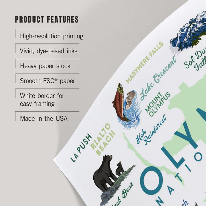 Olympic National Park, Washington, Typography and Icons, Art & Giclee Prints Art Lantern Press 