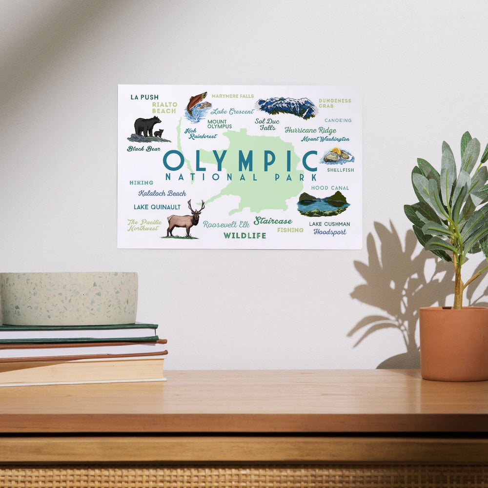 Olympic National Park, Washington, Typography and Icons, Art & Giclee Prints Art Lantern Press 