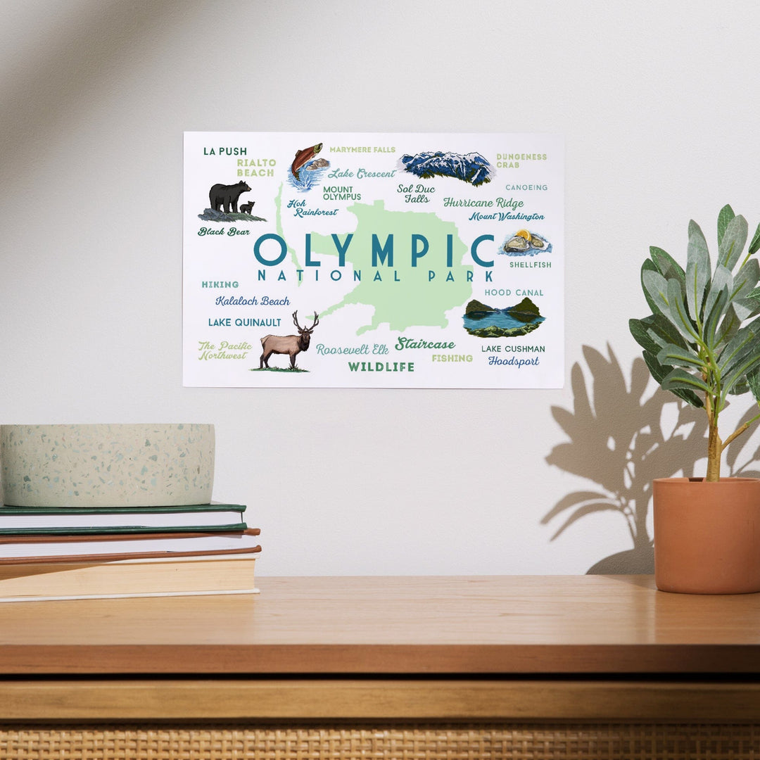 Olympic National Park, Washington, Typography and Icons, Art & Giclee Prints Art Lantern Press 