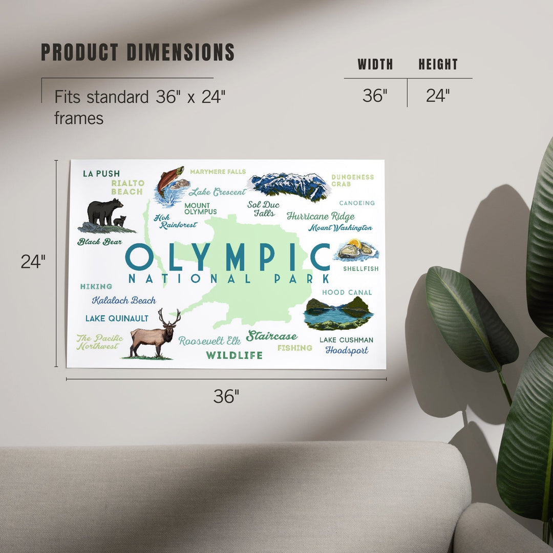 Olympic National Park, Washington, Typography and Icons, Art & Giclee Prints Art Lantern Press 