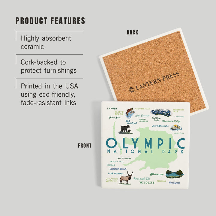 Olympic National Park, Washington, Typography and Icons, Coasters Coasters Lantern Press 
