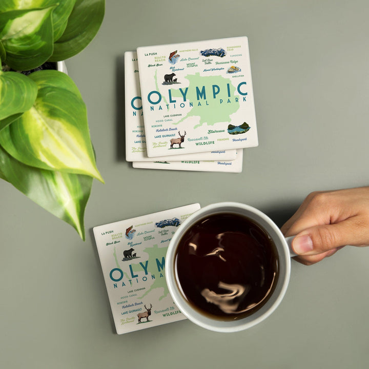 Olympic National Park, Washington, Typography and Icons, Coasters Coasters Lantern Press 