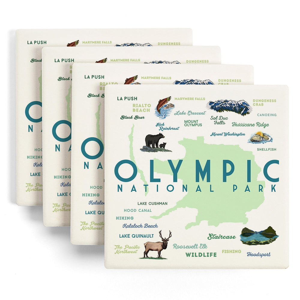 Olympic National Park, Washington, Typography and Icons, Coasters Coasters Lantern Press 