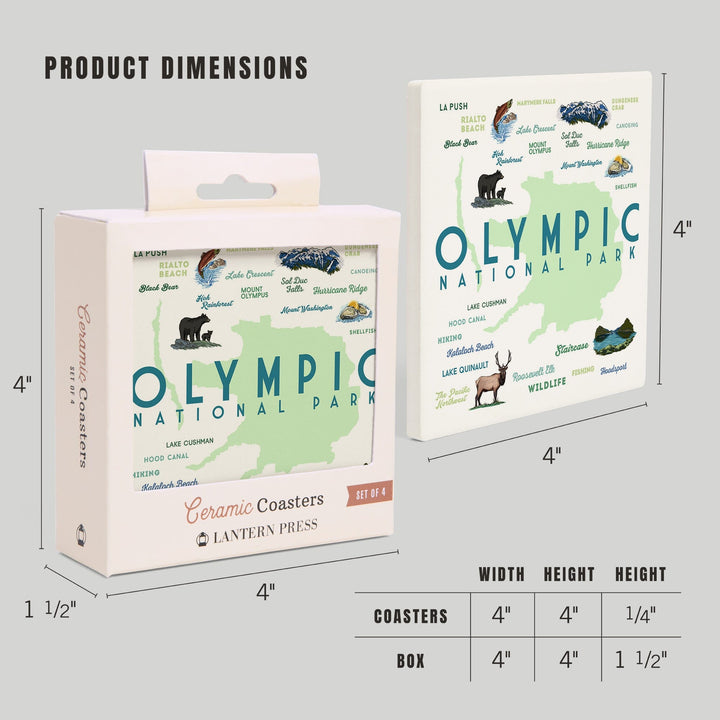Olympic National Park, Washington, Typography and Icons, Coasters Coasters Lantern Press 