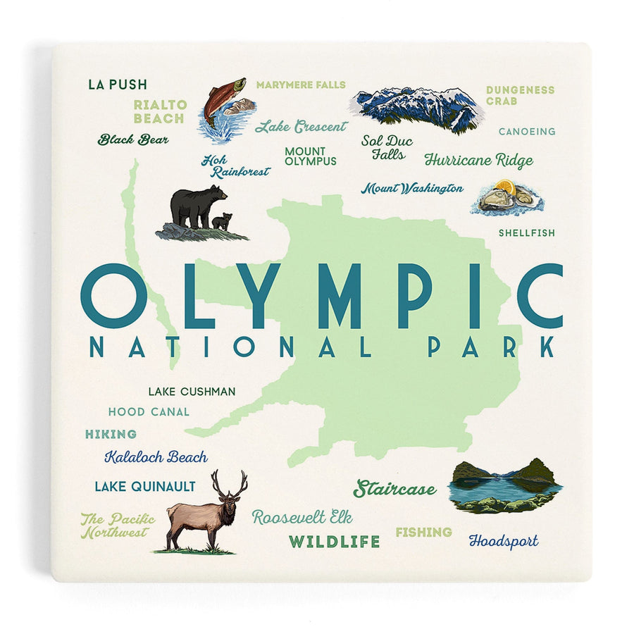 Olympic National Park, Washington, Typography and Icons, Coasters Coasters Lantern Press 