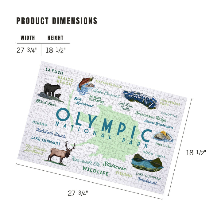 Olympic National Park, Washington, Typography and Icons, Jigsaw Puzzle Puzzle Lantern Press 