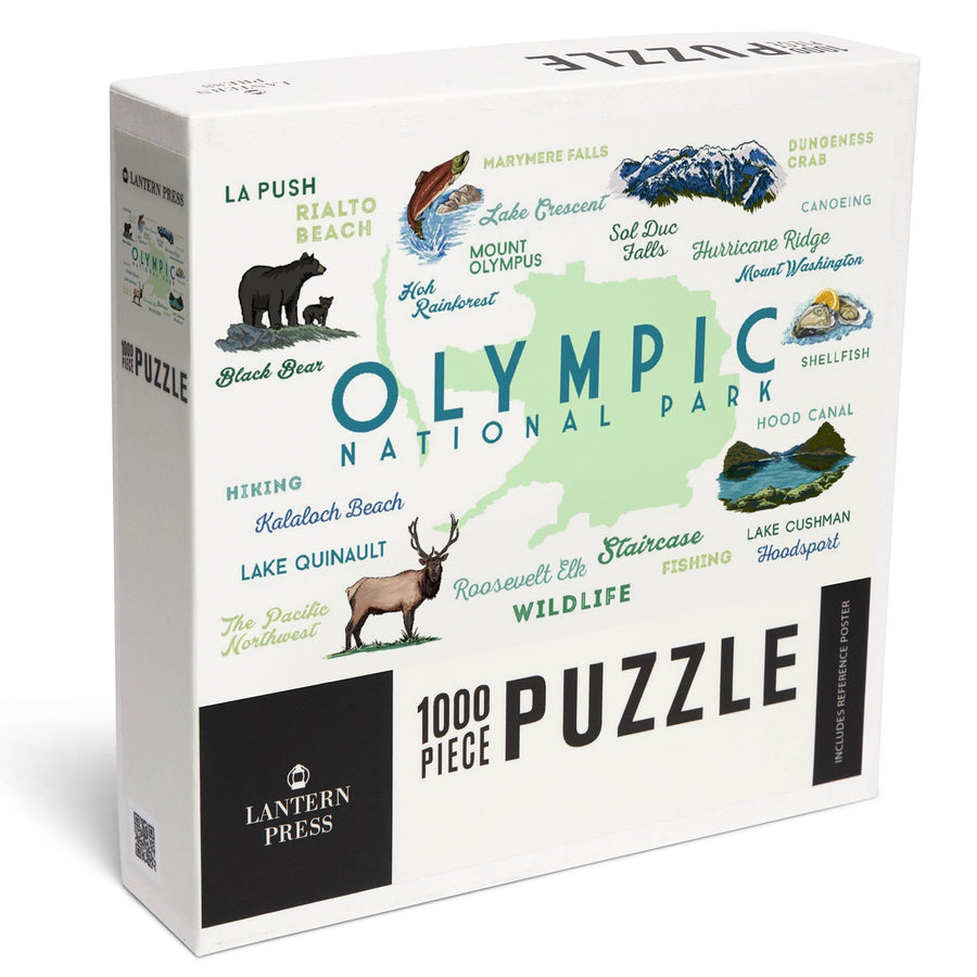 Olympic National Park, Washington, Typography and Icons, Jigsaw Puzzle Puzzle Lantern Press 