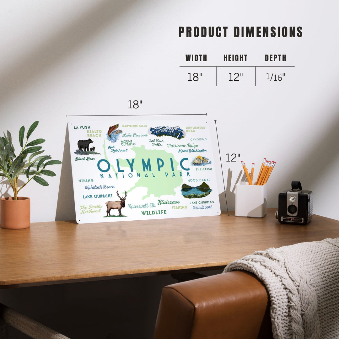 Olympic National Park, Washington, Typography and Icons, Metal Signs Metal Lantern Press 