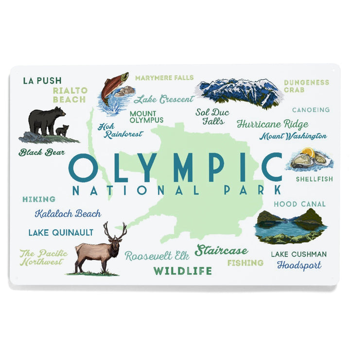 Olympic National Park, Washington, Typography and Icons, Metal Signs Metal Lantern Press 