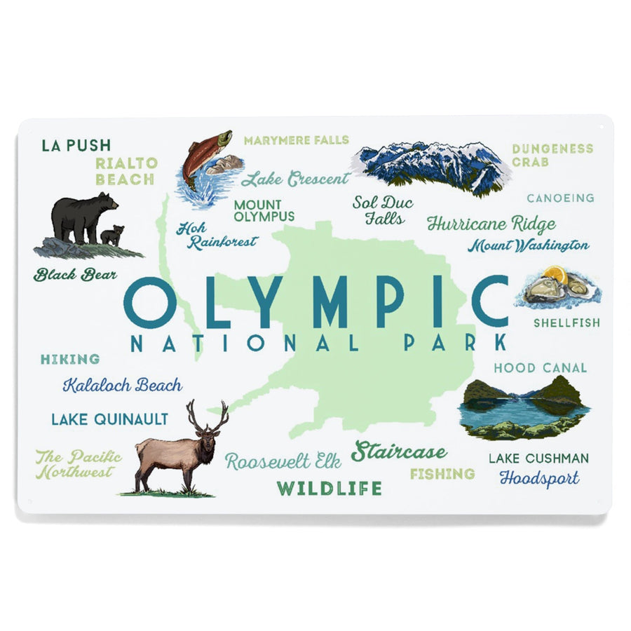 Olympic National Park, Washington, Typography and Icons, Metal Signs Metal Lantern Press 
