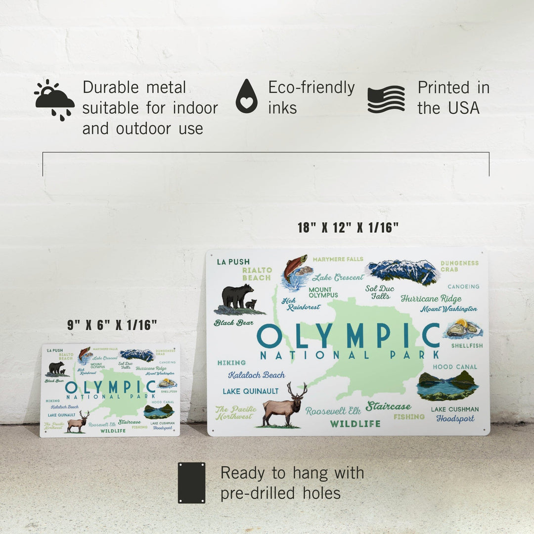Olympic National Park, Washington, Typography and Icons, Metal Signs Metal Lantern Press 