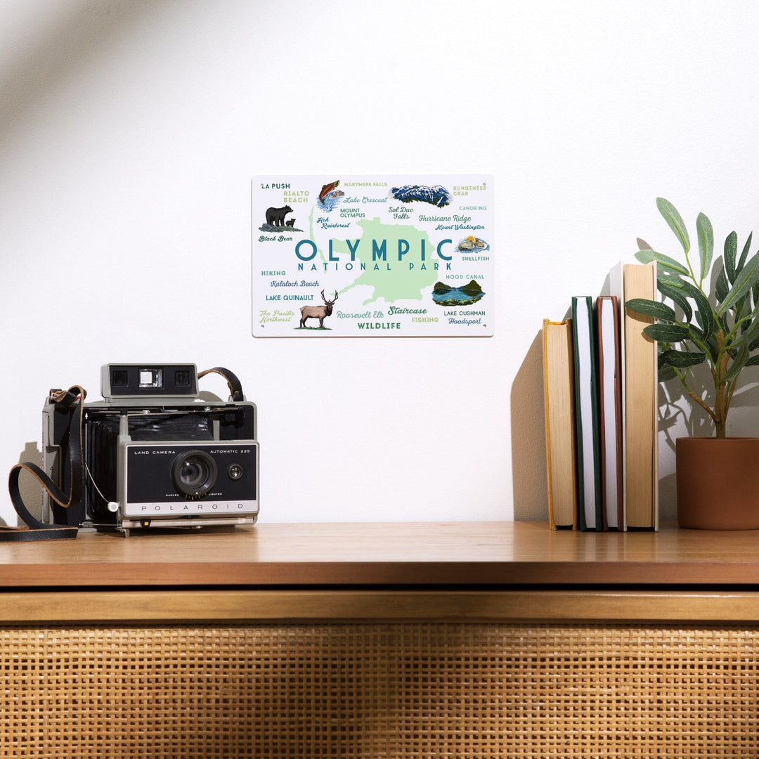 Olympic National Park, Washington, Typography and Icons, Metal Signs Metal Lantern Press 