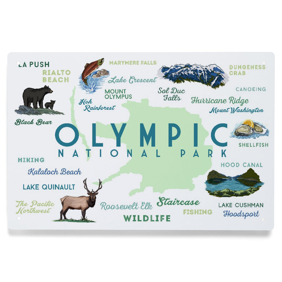 Olympic National Park, Washington, Typography and Icons, Metal Signs Metal Lantern Press 