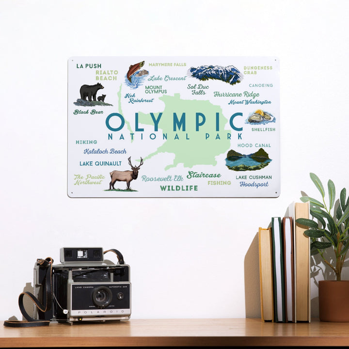 Olympic National Park, Washington, Typography and Icons, Metal Signs Metal Lantern Press 