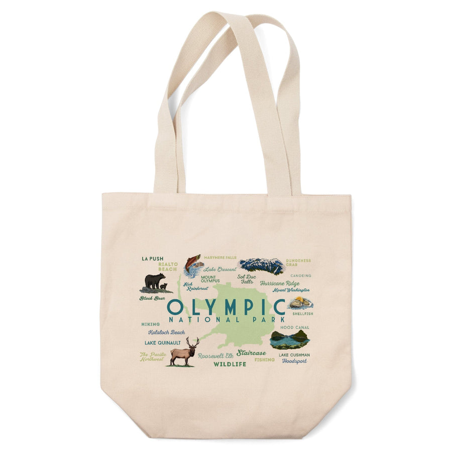 Olympic National Park, Washington, Typography and Icons, Tote Bag Totes Lantern Press 