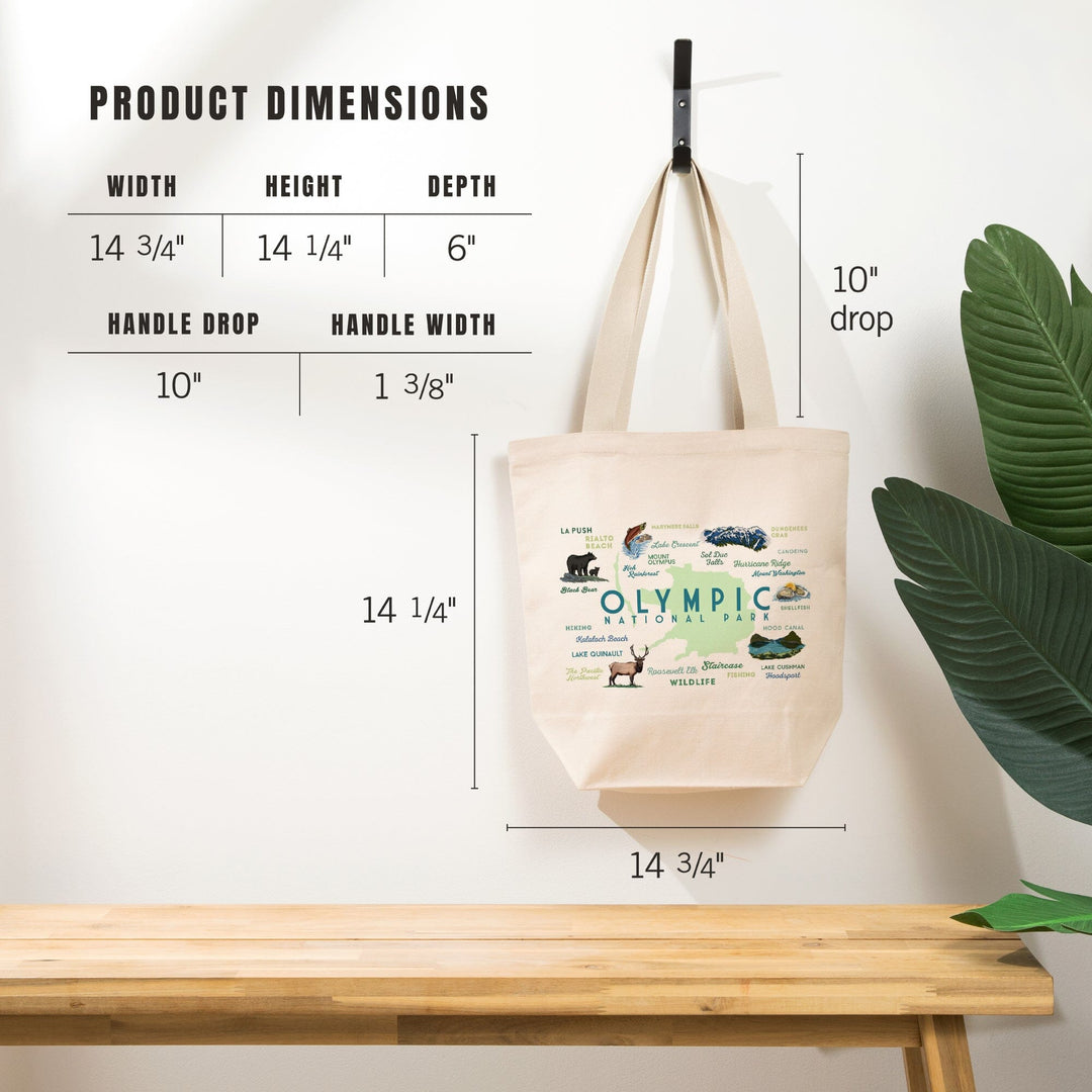 Olympic National Park, Washington, Typography and Icons, Tote Bag Totes Lantern Press 