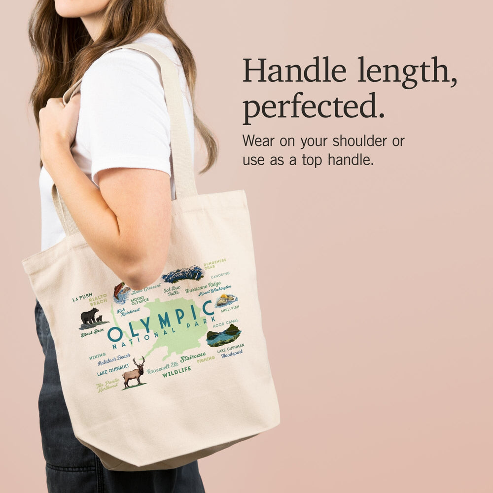 Olympic National Park, Washington, Typography and Icons, Tote Bag Totes Lantern Press 