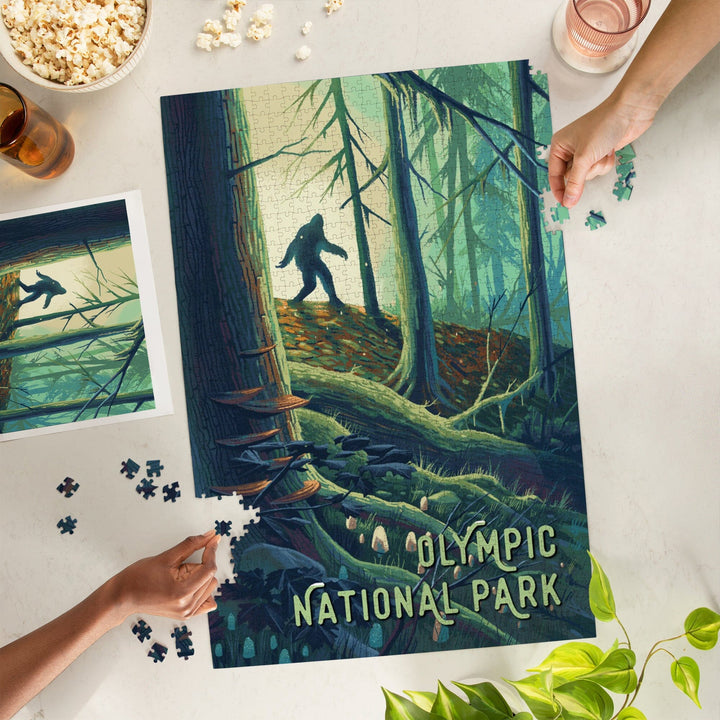 Olympic National Park, Washington, Wanderer, Bigfoot in Forest, Jigsaw Puzzle Puzzle Lantern Press 