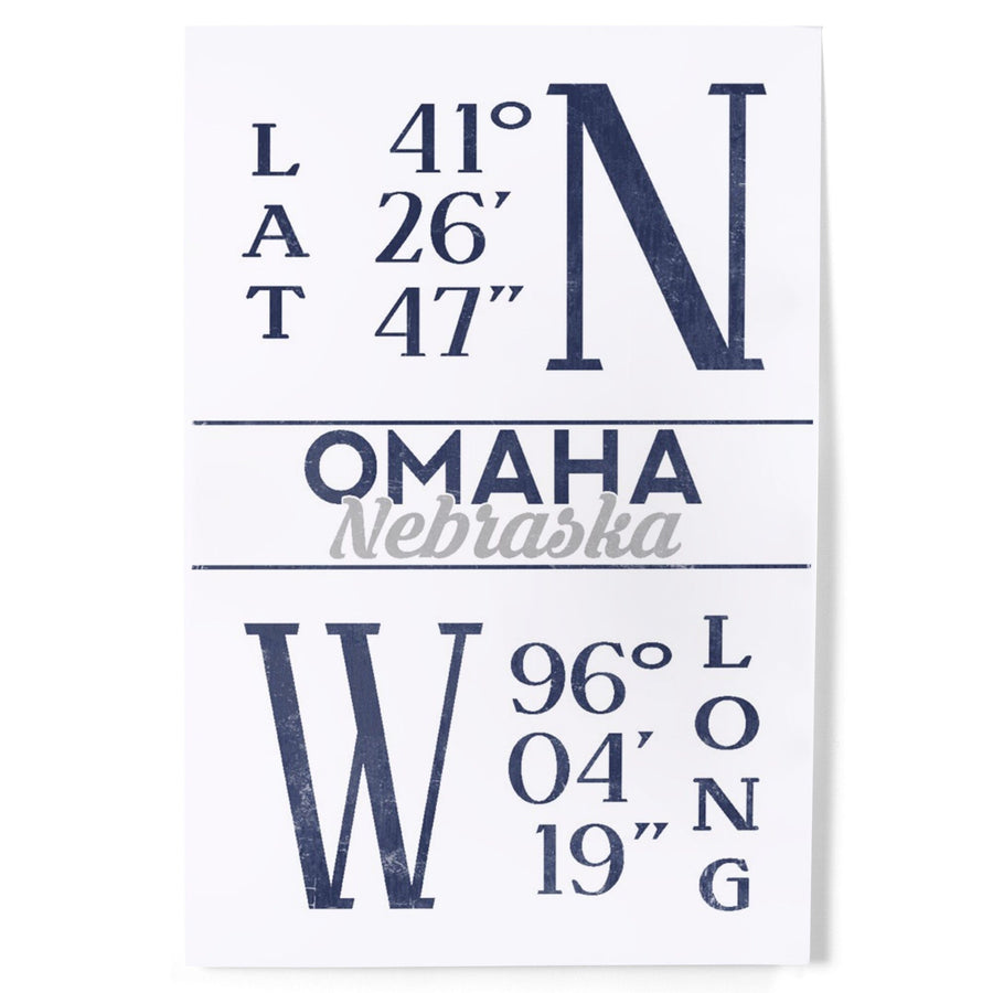 Omaha, Nebraska, Latitude and Longitude (Blue), Art & Giclee Prints Art Lantern Press 