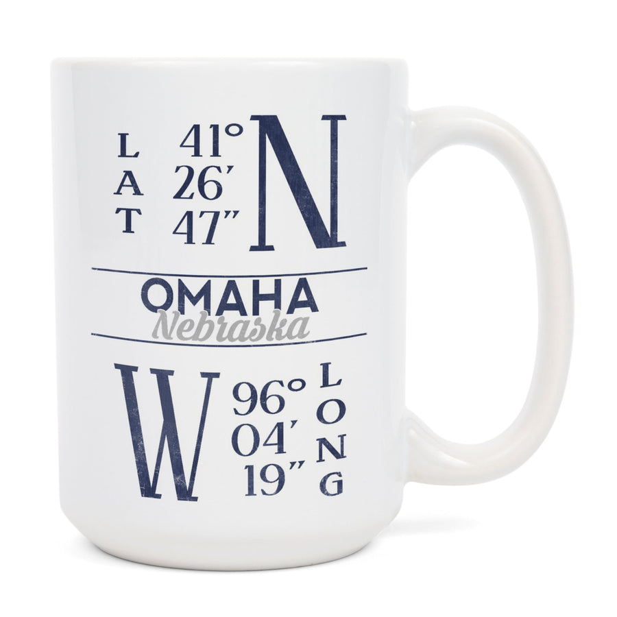 Omaha, Nebraska, Latitude & Longitude (Blue), Lantern Press Artwork, Ceramic Mug Mugs Lantern Press 