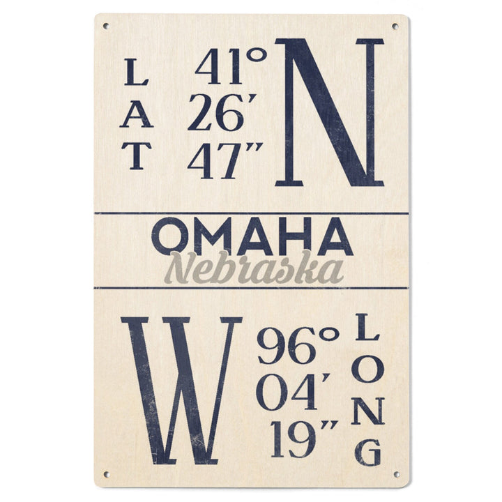 Omaha, Nebraska, Latitude & Longitude (Blue), Lantern Press Artwork, Wood Signs and Postcards Wood Lantern Press 