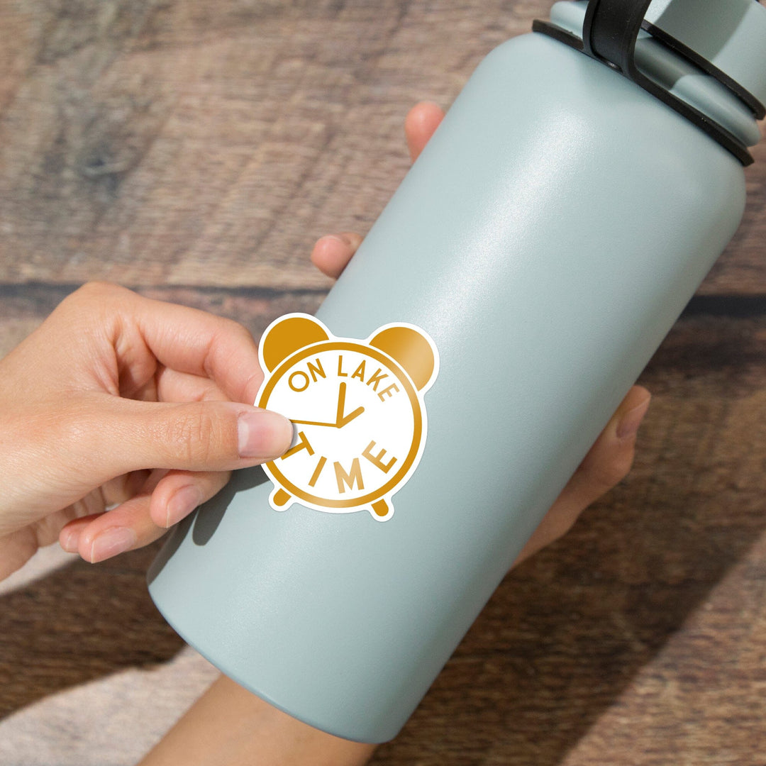 On Lake Time (Yellow), Lake Saying, Simply Said, Contour, Vinyl Sticker Sticker Lantern Press 