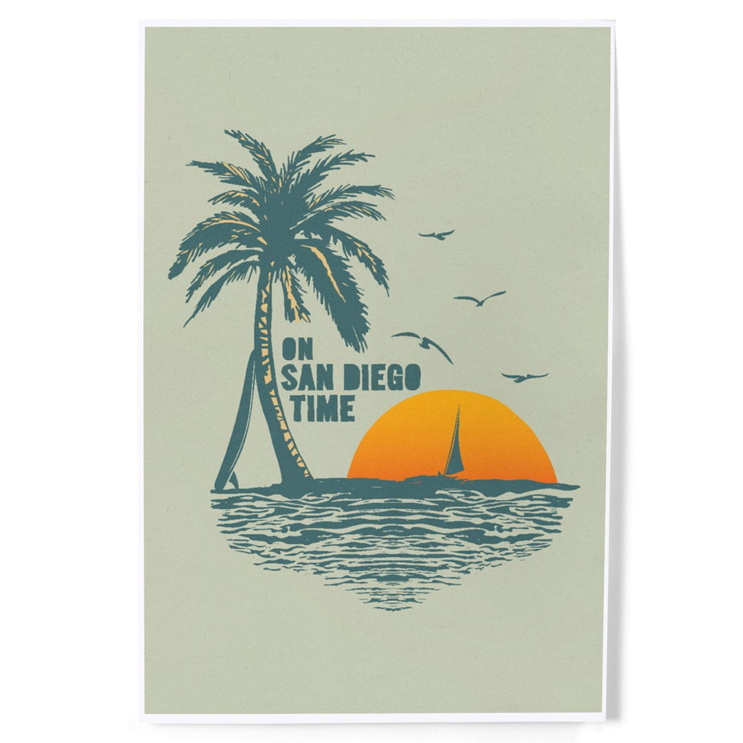 On San Diego Time, Sunset with Palm Tree, Art & Giclee Prints Art Lantern Press 