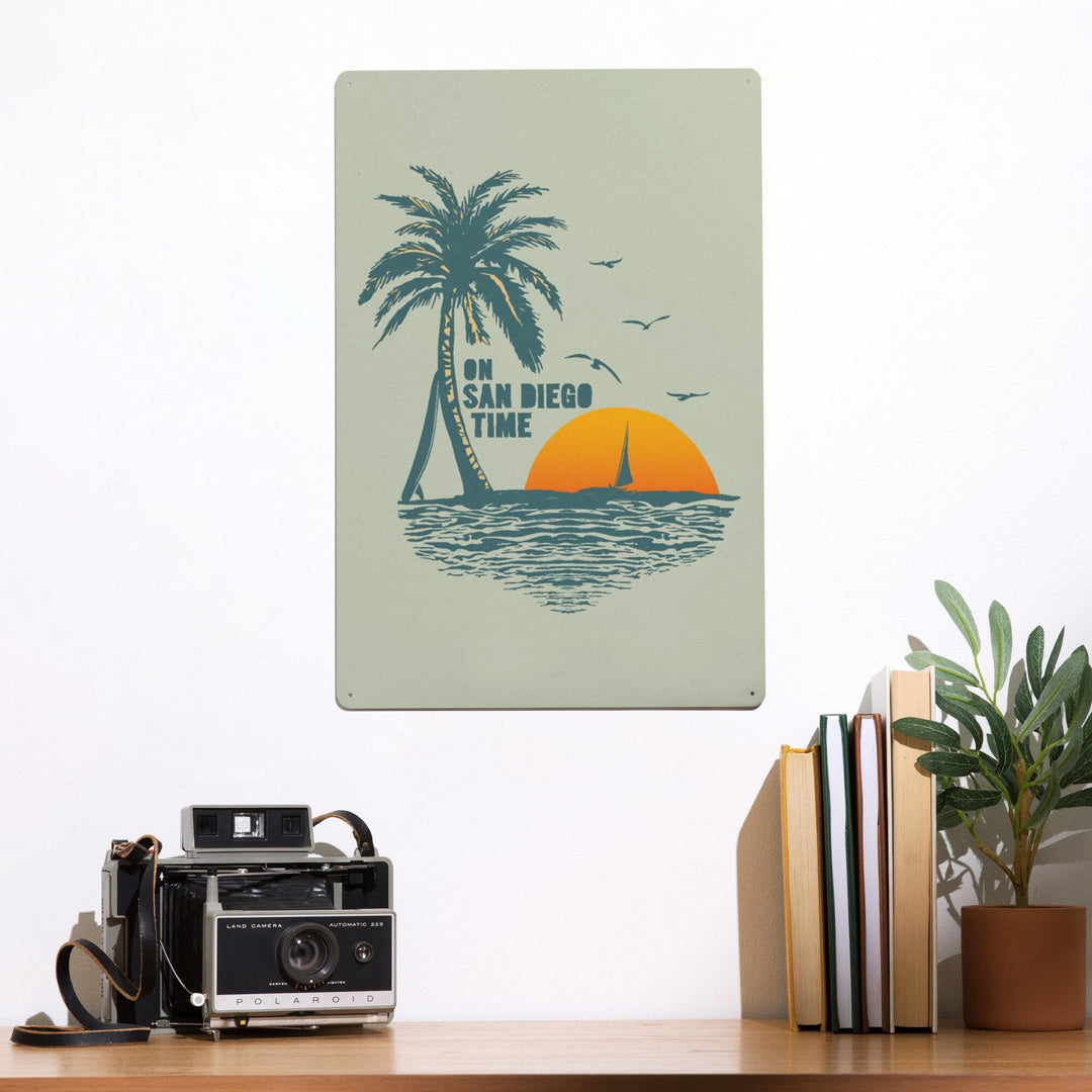 On San Diego Time, Sunset with Palm Tree, Metal Signs Metal Lantern Press 